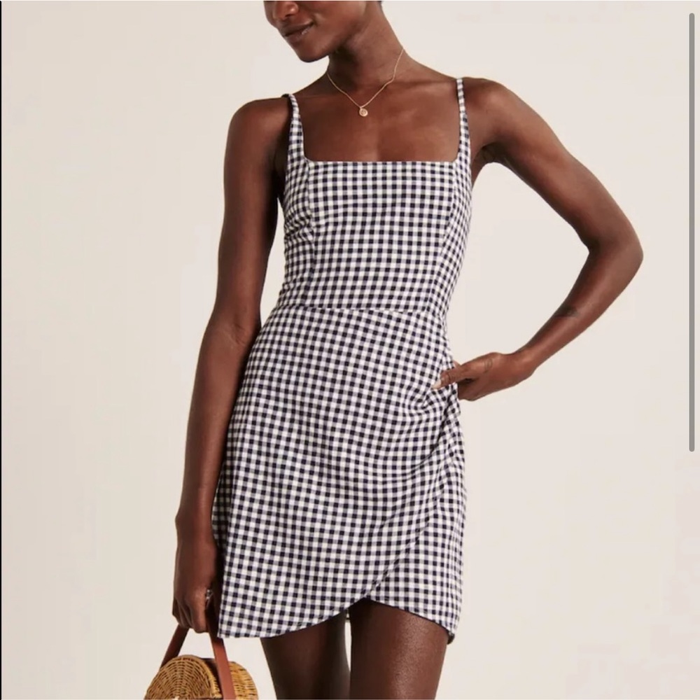 Abercrombie & Fitch Navy Plaid Linen Dress